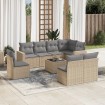 Set de sofás de jardín 9 pzas con cojines ratán sintético beige