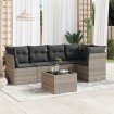 Set de sofás de jardín 6 pzas y cojines ratán sintético gris