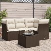Set comedor de jardín 5 piezas y cojines ratán sintético marrón