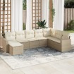 Juego de sofás de jardín con cojines beige 8 pzas ratán PE