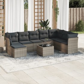 Set de muebles de jardín 9 pzas y cojines ratán sintético