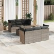Set de sofás de jardín 7 pzas con cojines ratán PE gris claro