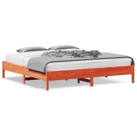 Cama sin colchón madera maciza de pino marrón cera 180x200