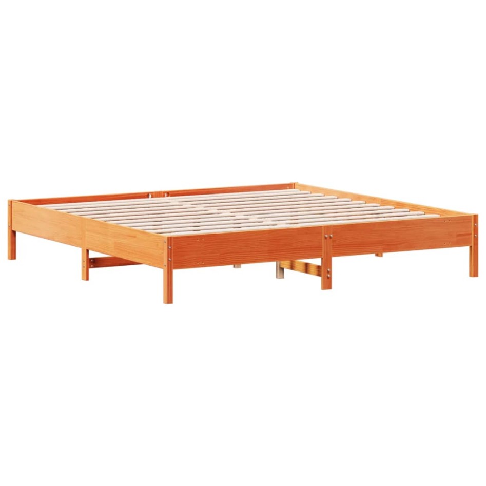 Cama sin colchón madera maciza de pino marrón cera 180x200