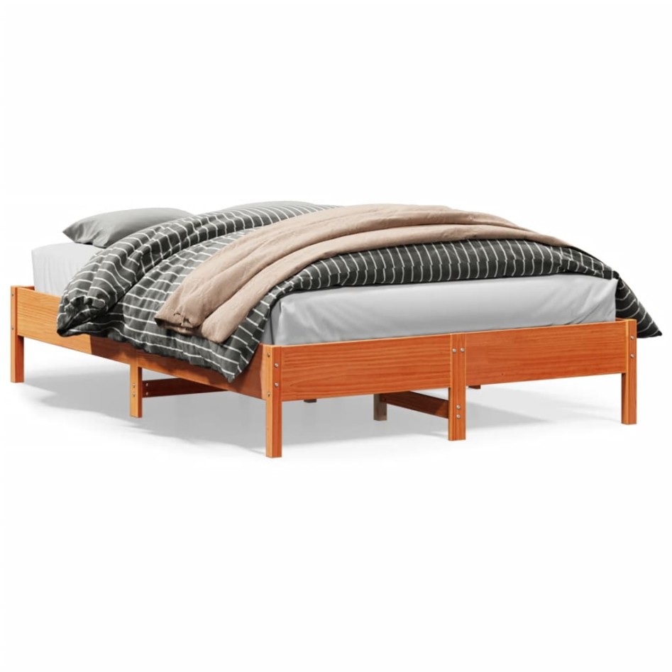 Cama sin colchón madera maciza de pino marrón cera 120x200