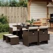 Set comedor para jardín 9 pzas y cojines ratán sintético marrón