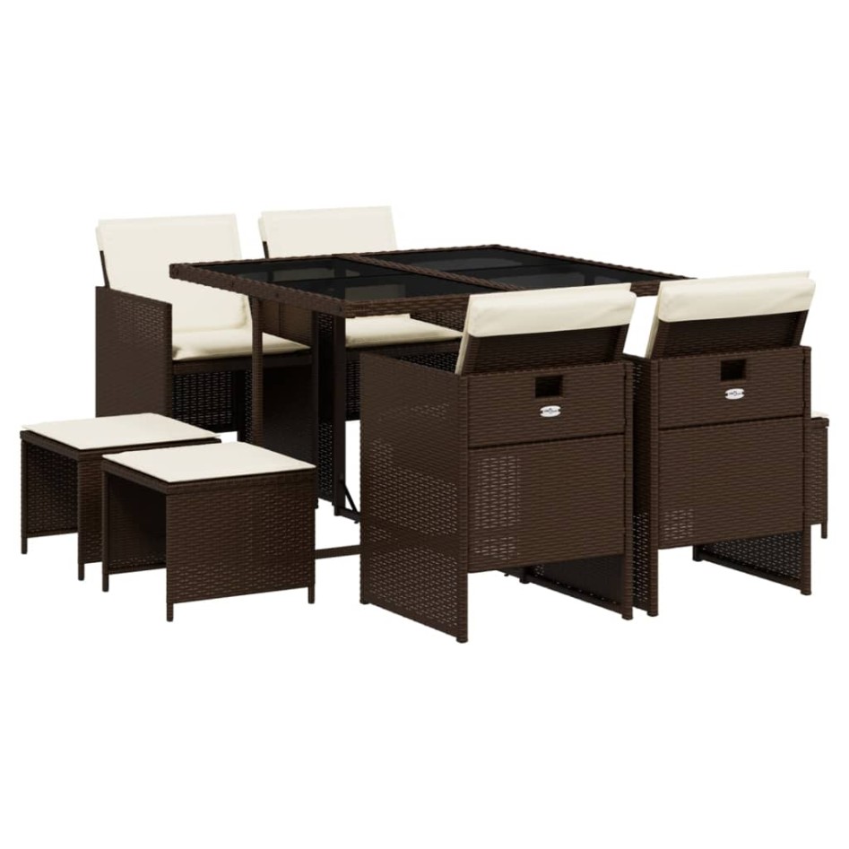 Set comedor para jardín 9 pzas y cojines ratán sintético