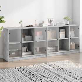 Estantería con puertas madera de ingeniería gris 204x37x75