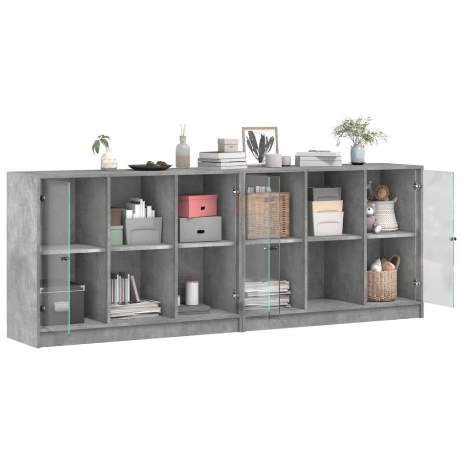 Estantería con puertas madera de ingeniería gris 204x37x75
