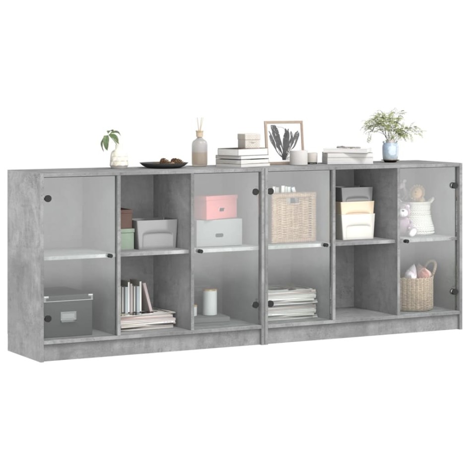Estantería con puertas madera de ingeniería gris 204x37x75