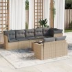 Set de sofás de jardín 9 pzas con cojines ratán sintético beige