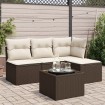 Set comedor de jardín 5 piezas y cojines ratán sintético marrón