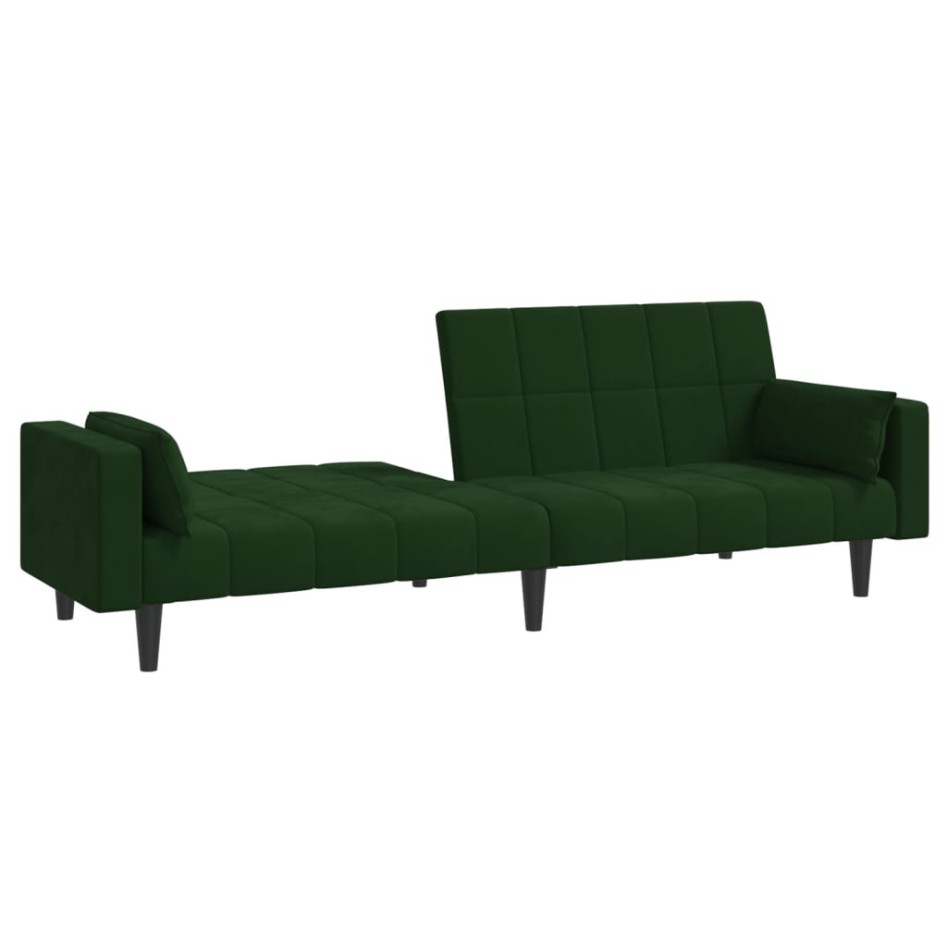 Sofá cama de 2 plazas con dos almohadas terciopelo verde