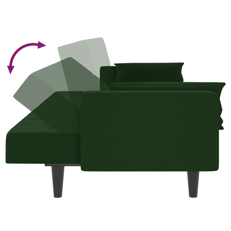 Sofá cama de 2 plazas con dos almohadas terciopelo verde