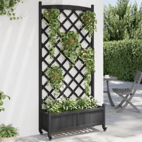 Jardinera con enrejado y ruedas madera maciza de abeto