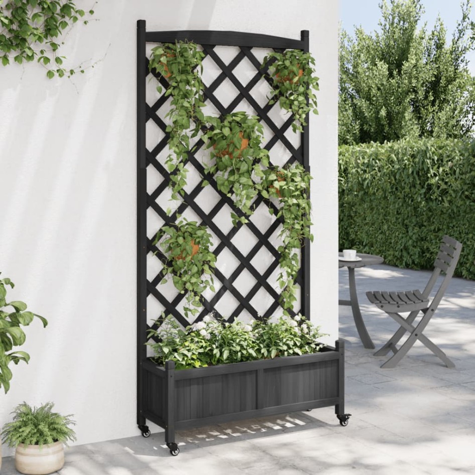 Jardinera con enrejado y ruedas madera maciza de abeto