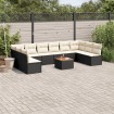 Set de sofás de jardín 11 pzas y cojines ratán sintético negro