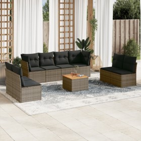 Set de muebles de jardín 9 pzas y cojines ratán sintético