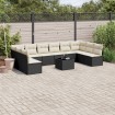 Set de sofás de jardín 11 pzas y cojines ratán sintético negro