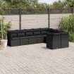 Set de sofás de jardín 8 piezas y cojines ratán sintético negro