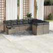 Set de sofás de jardín 10 pzas con cojines ratán sintético gris