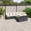 Set de sofás de jardín 8 piezas y cojines ratán sintético negro