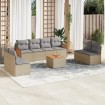 Set de sofás de jardín 9 pzas con cojines ratán sintético beige
