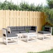 Set sofás jardín 5 pzas con cojines madera maciza pino blanco