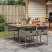 Set comedor de jardín 5 piezas con cojines ratán sintético gris