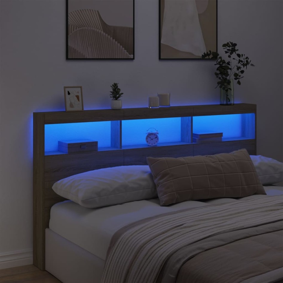 Cabecero de cama con LED roble Sonoma 180x17x102