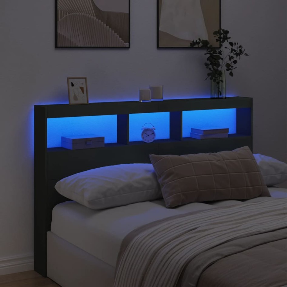 Cabecero de cama con LED negro 160x17x102