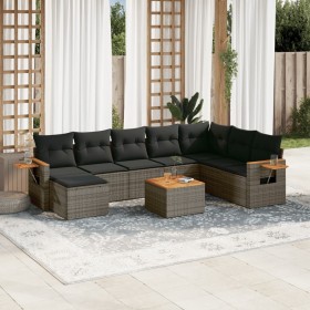 Set de muebles de jardín 9 pzas y cojines ratán sintético