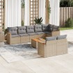 Set de sofás de jardín 9 pzas con cojines ratán sintético beige