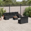 Set de sofás de jardín 10 pzas cojines ratán sintético negro
