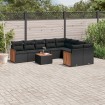 Set de sofás de jardín 10 pzas cojines ratán sintético negro