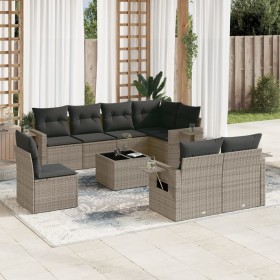 Set de muebles de jardín 9 pzas y cojines ratán sintético