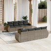 Set de muebles de jardín 9 pzas y cojines ratán sintético gris