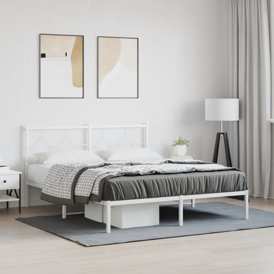Estructura cama sin colchón con cabecero metal blanco