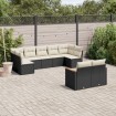 Set de sofás de jardín 8 piezas y cojines ratán sintético negro