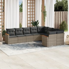 Set de muebles de jardín 9 pzas y cojines ratán sintético