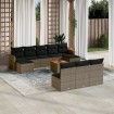Set de sofás de jardín 11 pzas y cojines ratán sintético gris