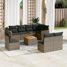 Set de muebles de jardín 9 pzas y cojines ratán sintético