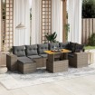 Set de sofás de jardín 8 pzas y cojines ratán sintético gris