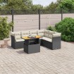 Set de comedor de jardín 7 pzas y cojines ratán sintético negro