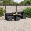 Set de sofás de jardín 8 piezas y cojines ratán sintético negro