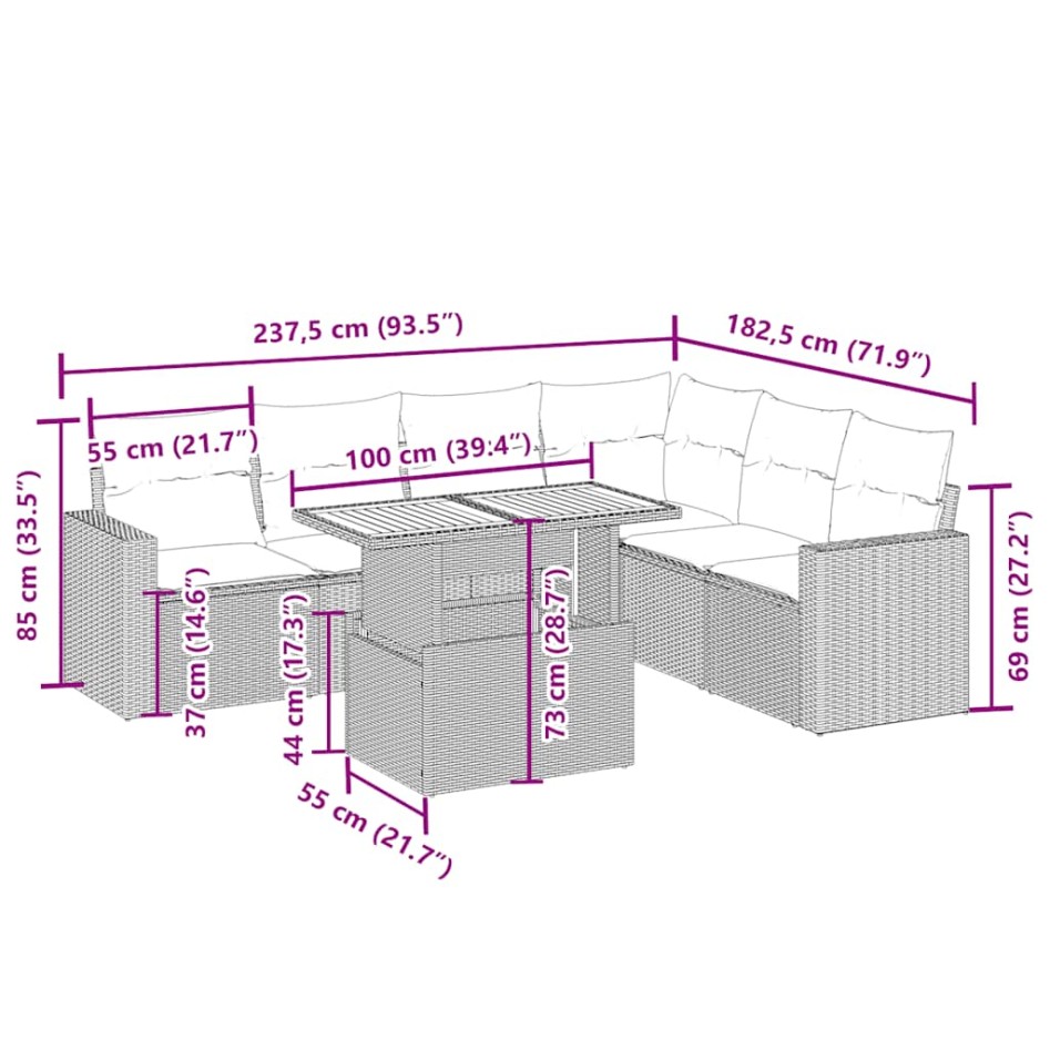 Set sofás de jardín 7 piezas y cojines ratán sintético