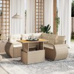 Juego de sofás jardín con cojines 6 pzas ratán sintético beige