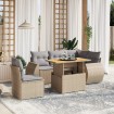 Juego de sofás jardín con cojines 6 pzas ratán sintético beige