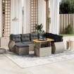 Set de sofás de jardín 8 pzas y cojines ratán sintético gris