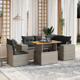 Set de muebles de jardín 6 pzas y cojines ratán sintético